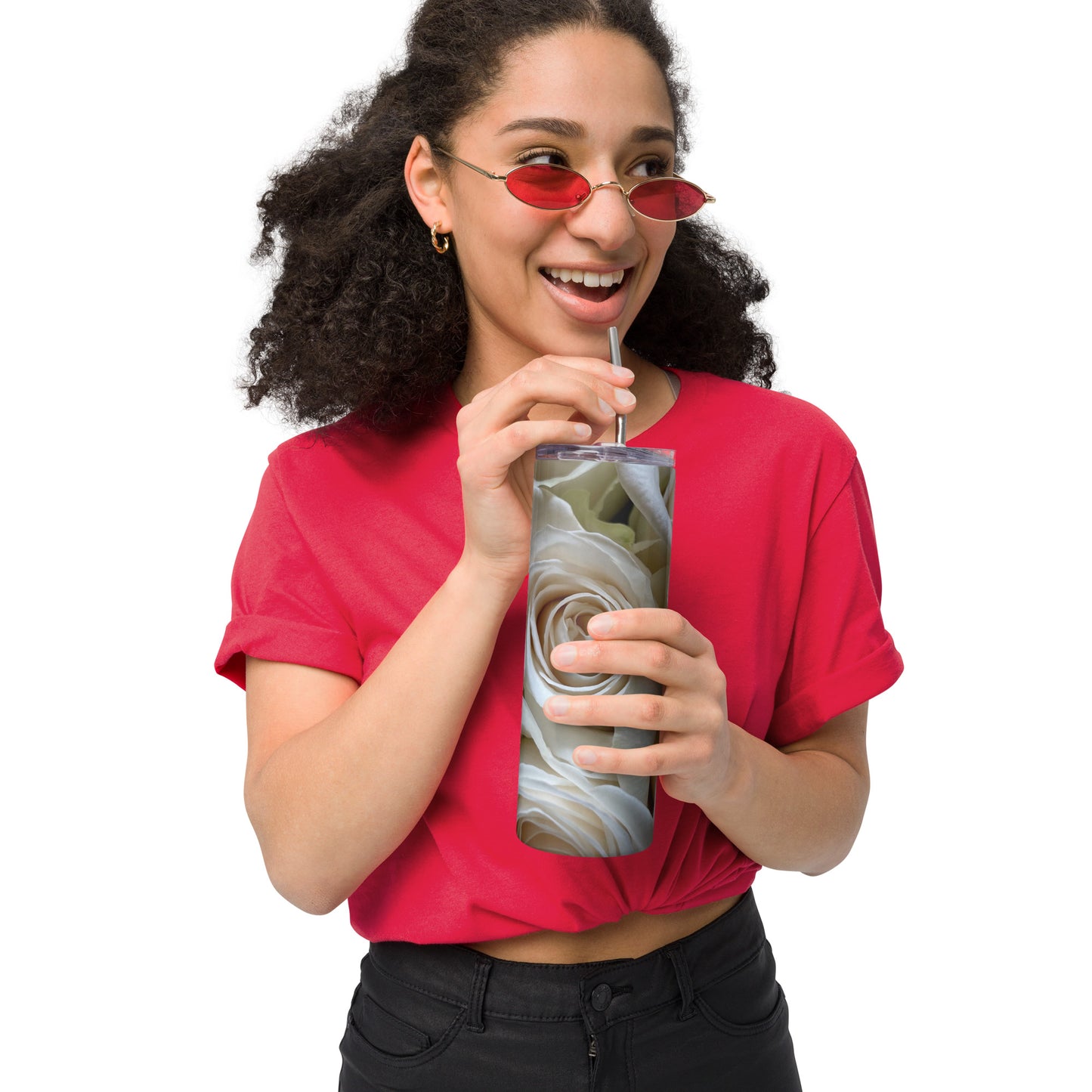 White Rose Stainless steel tumbler