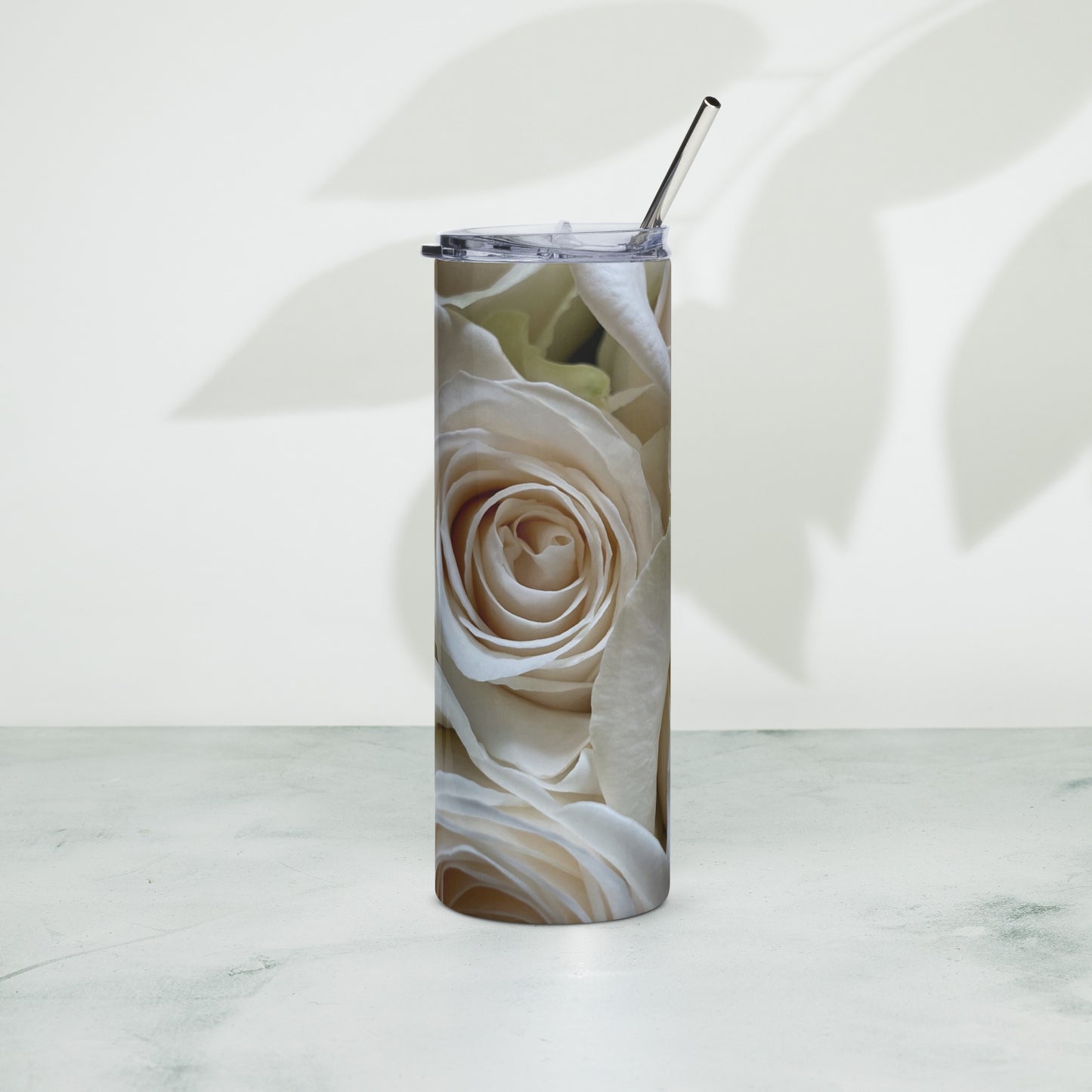 White Rose Stainless steel tumbler