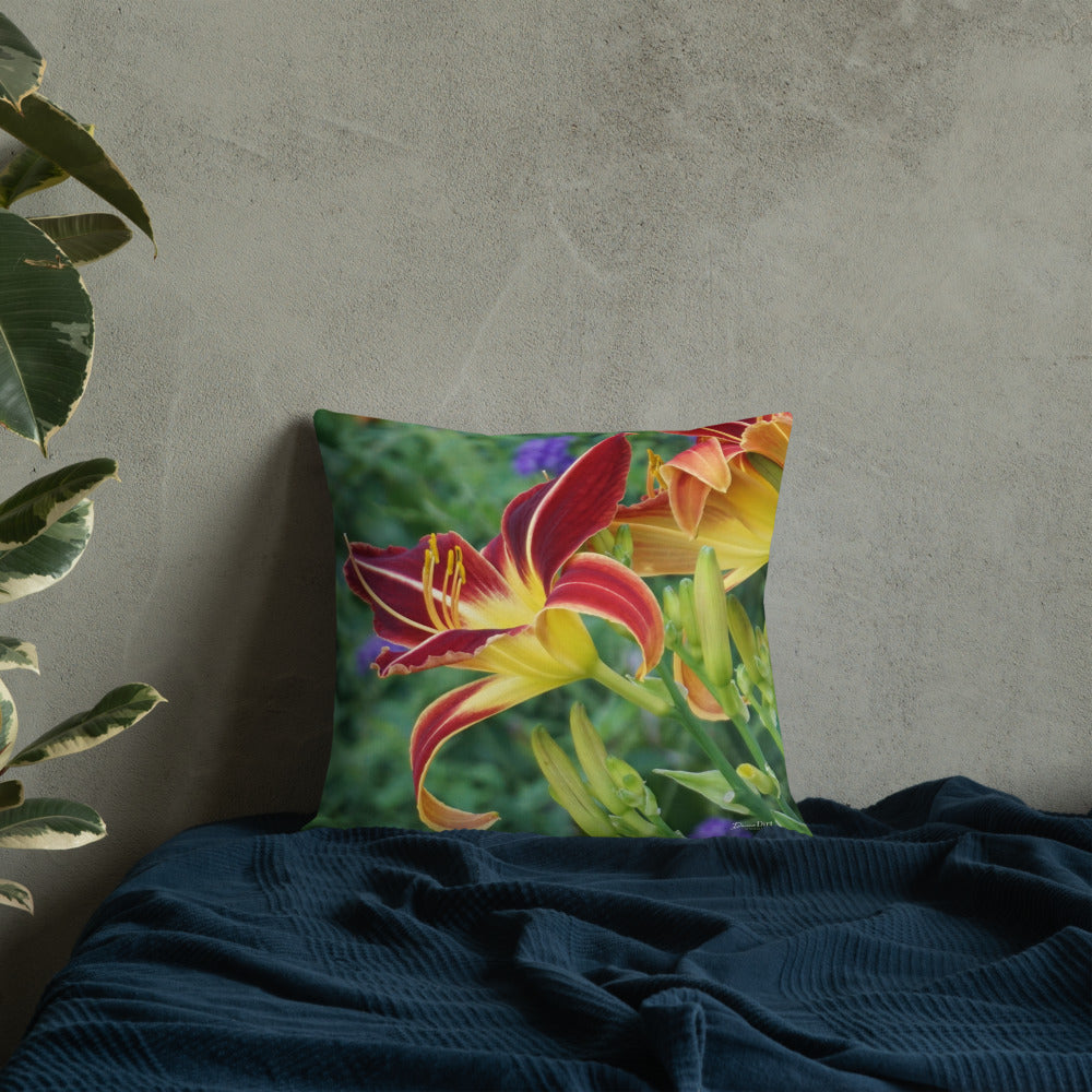 Burnt Orange Day Lilies Premium Pillow with Yellow/Gold Back