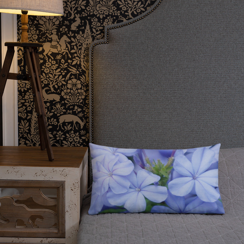Blue Plumbago Premium Pillow with White Back