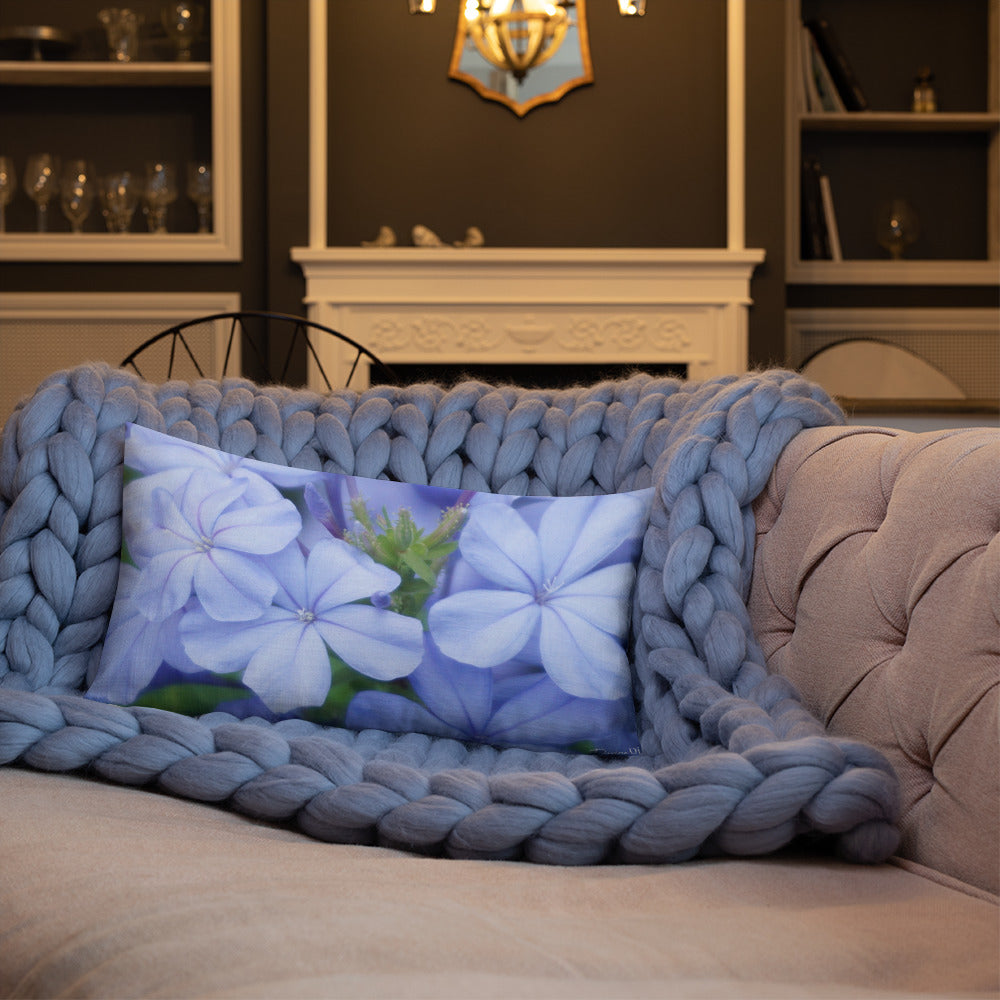 Blue Plumbago Premium Pillow with White Back