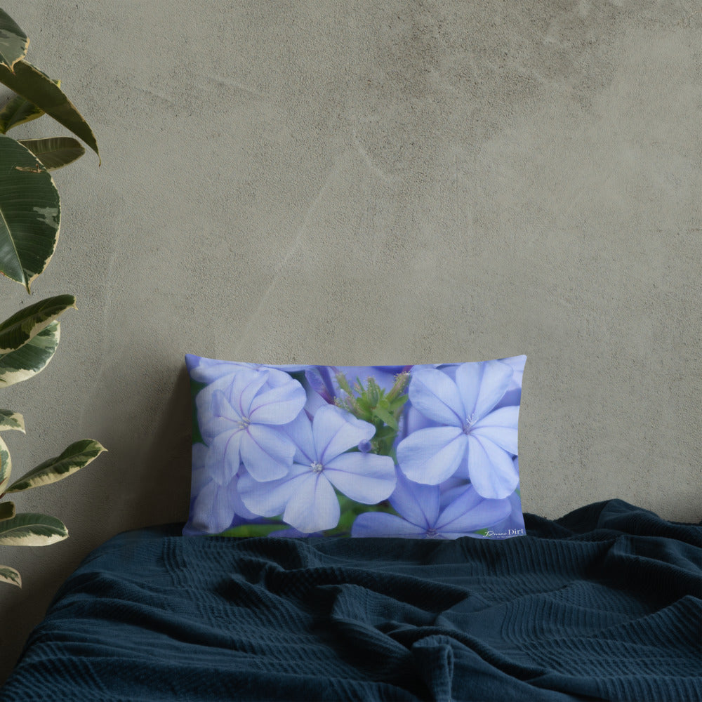 Blue Plumbago Premium Pillow with White Back
