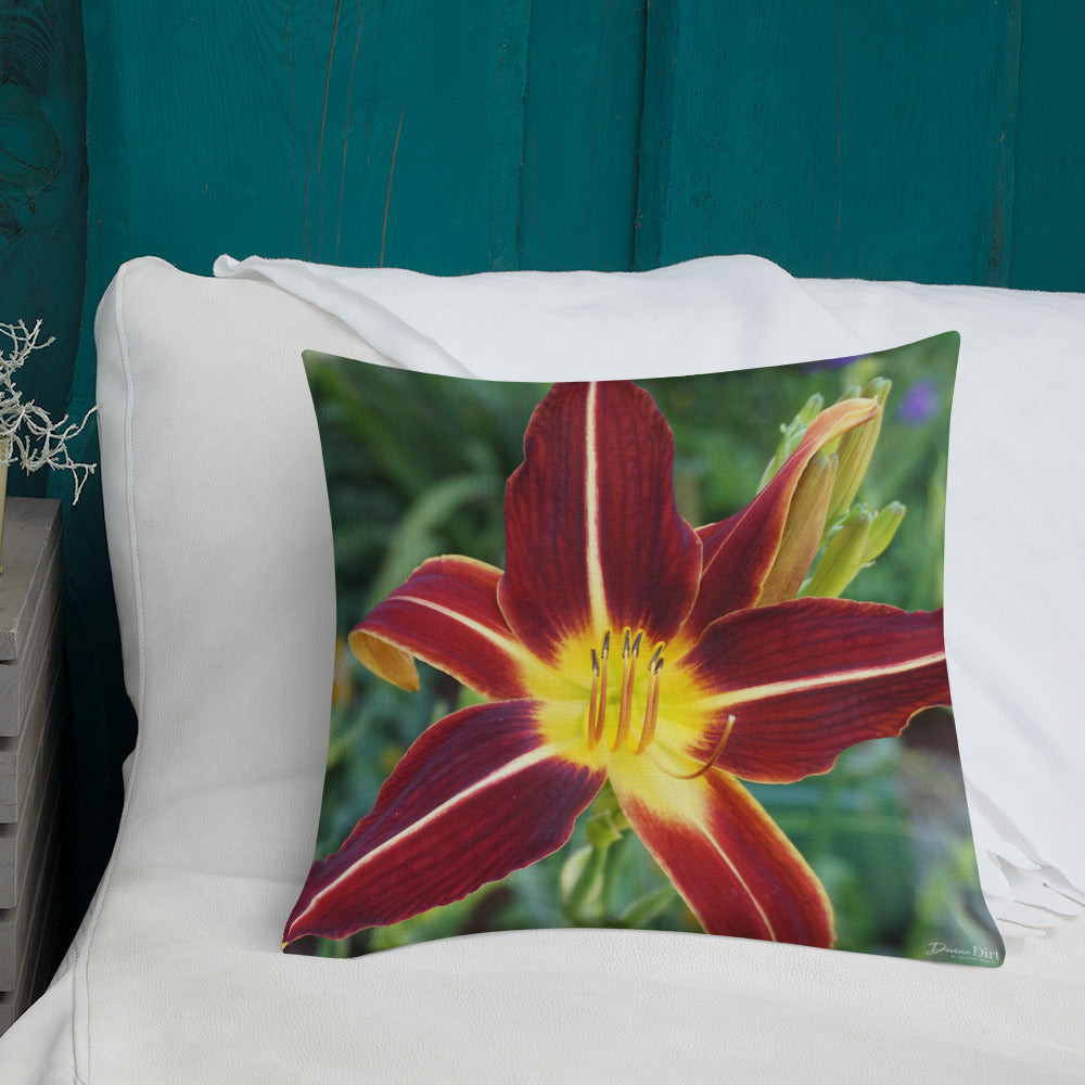 Burnt Orange Daylily Premium Pillow with White Back