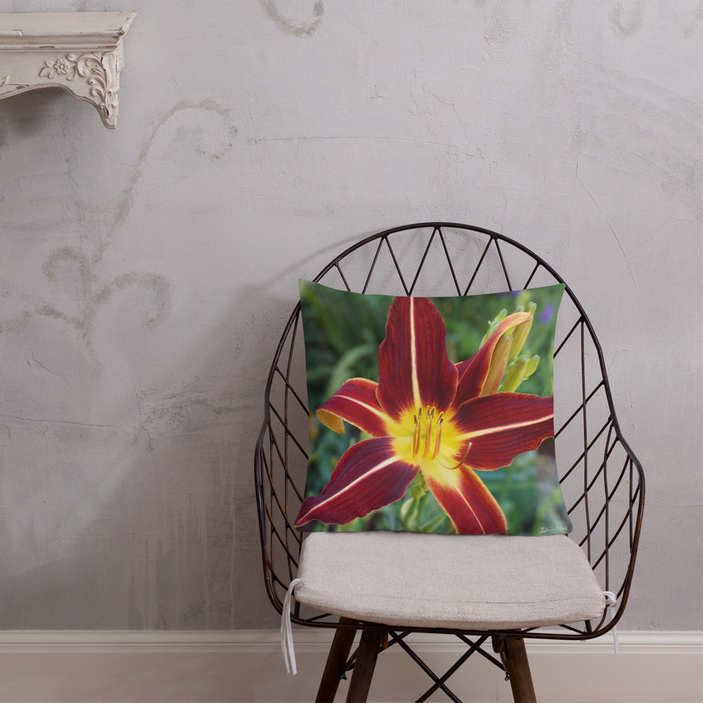 Burnt Orange Daylily Premium Pillow with White Back