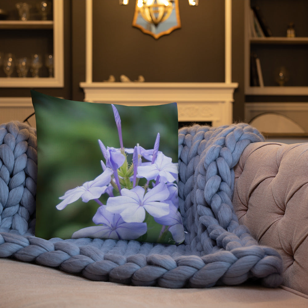 Blue Plumbago Premium Pillow with White Back