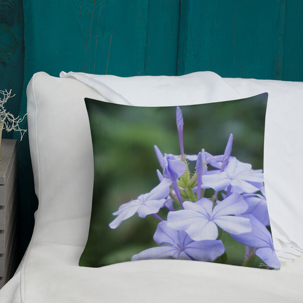 Blue Plumbago Premium Pillow with White Back