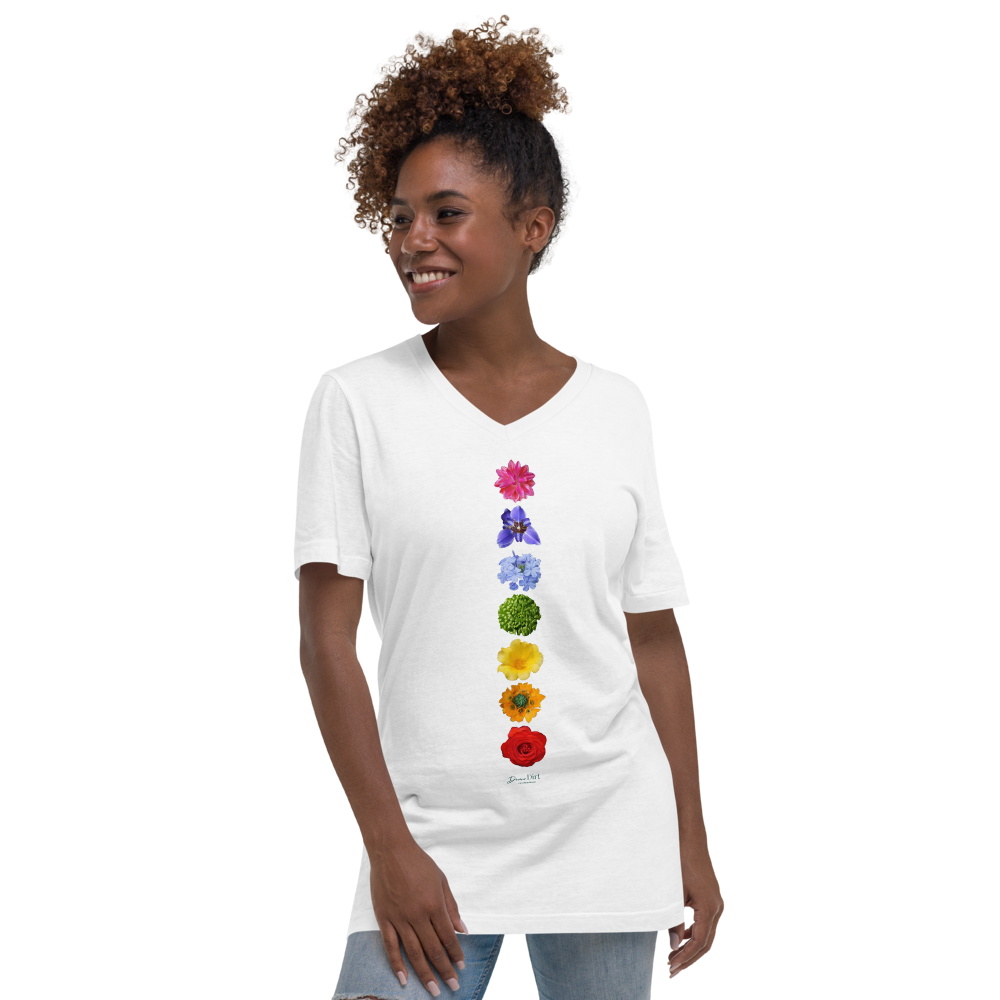 Energy Centers_Chakras_Unisex Short Sleeve V-Neck T-Shirt_White