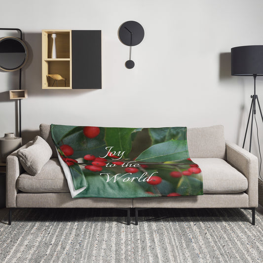 Joy to the World Holly Berries Throw Blanket