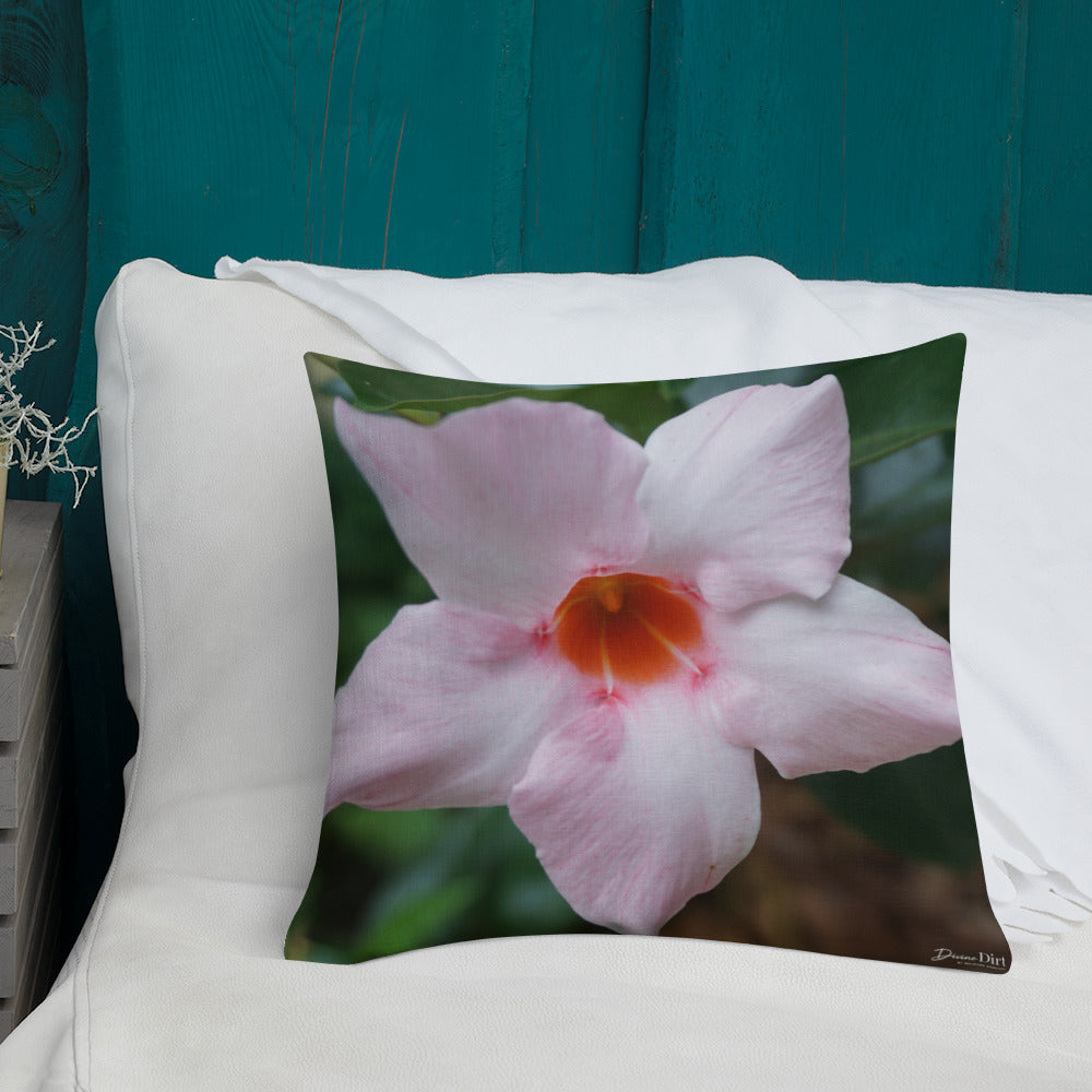 Pink Mandevilla Premium Pillow with White Back