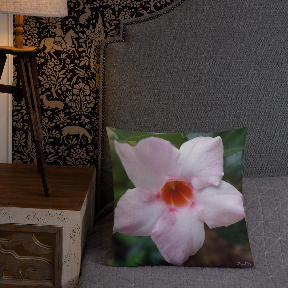 Pink Mandevilla Premium Pillow with White Back