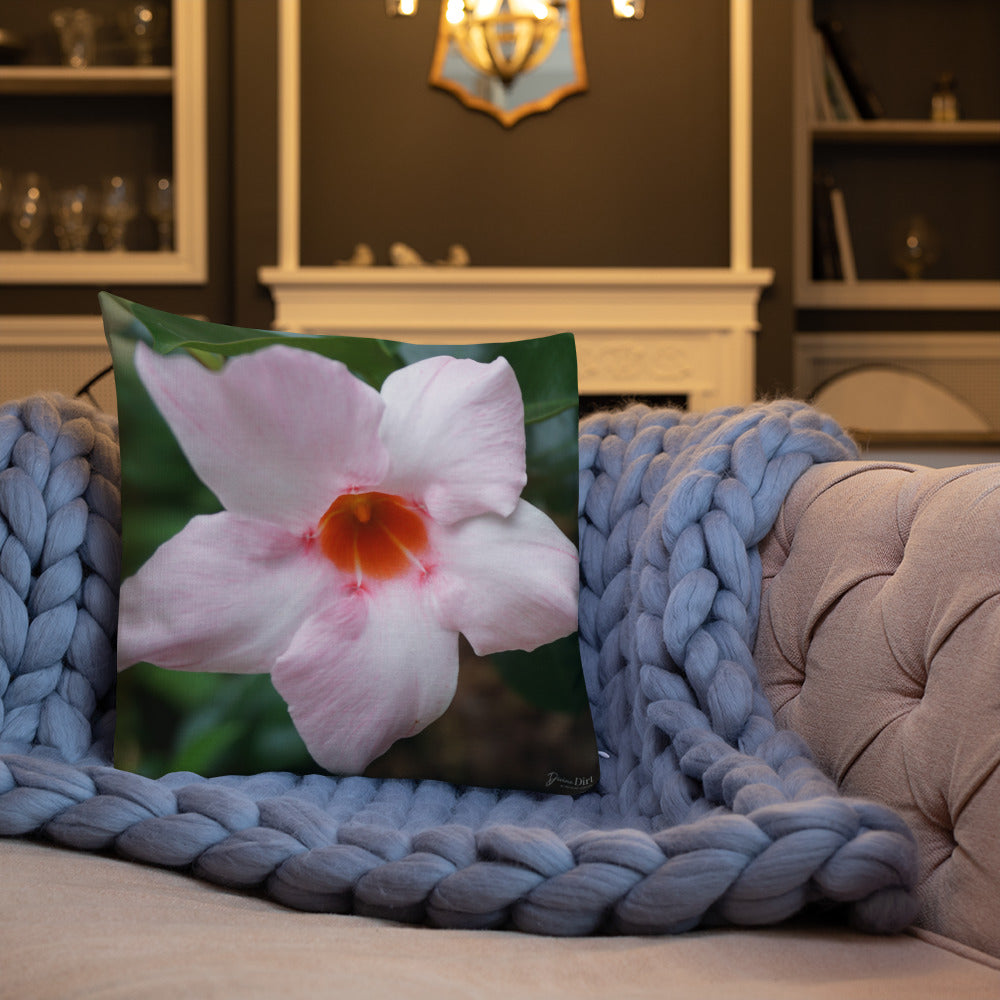 Pink Mandevilla Premium Pillow with White Back
