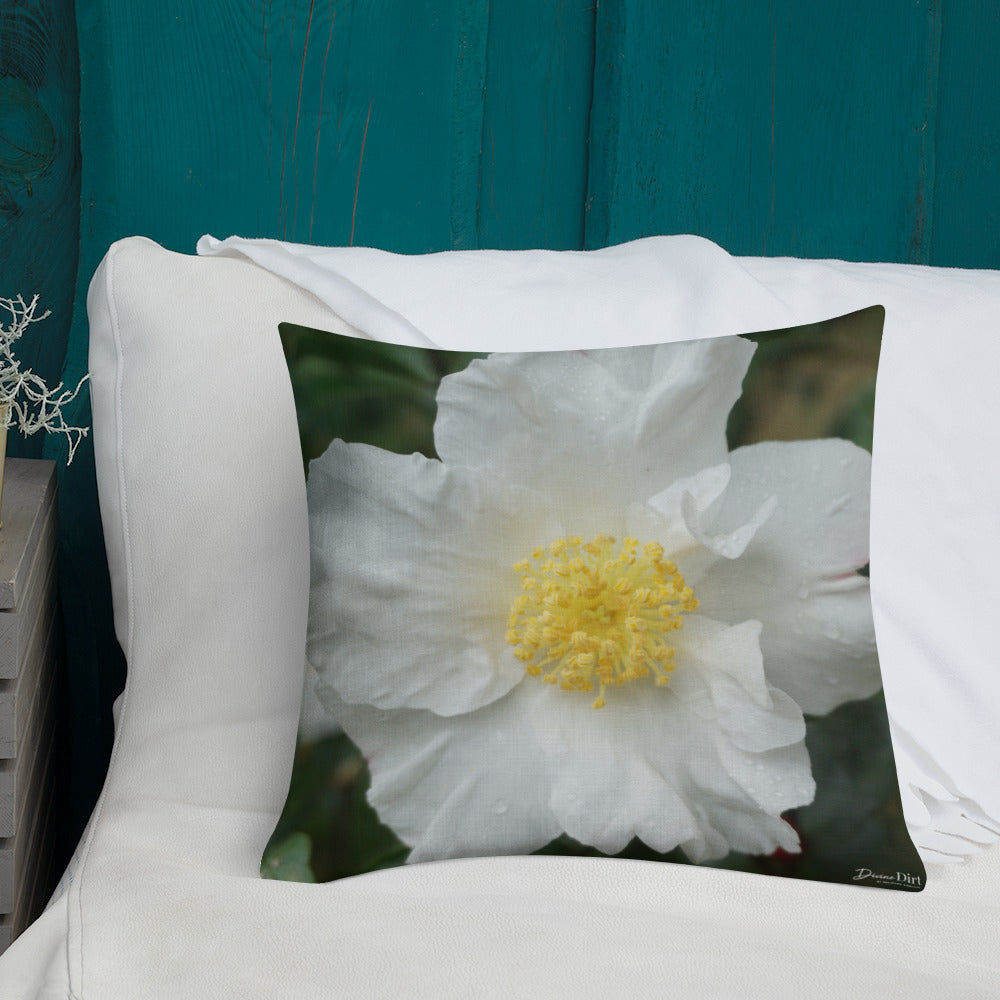 White Camellia Premium Pillow with White Back