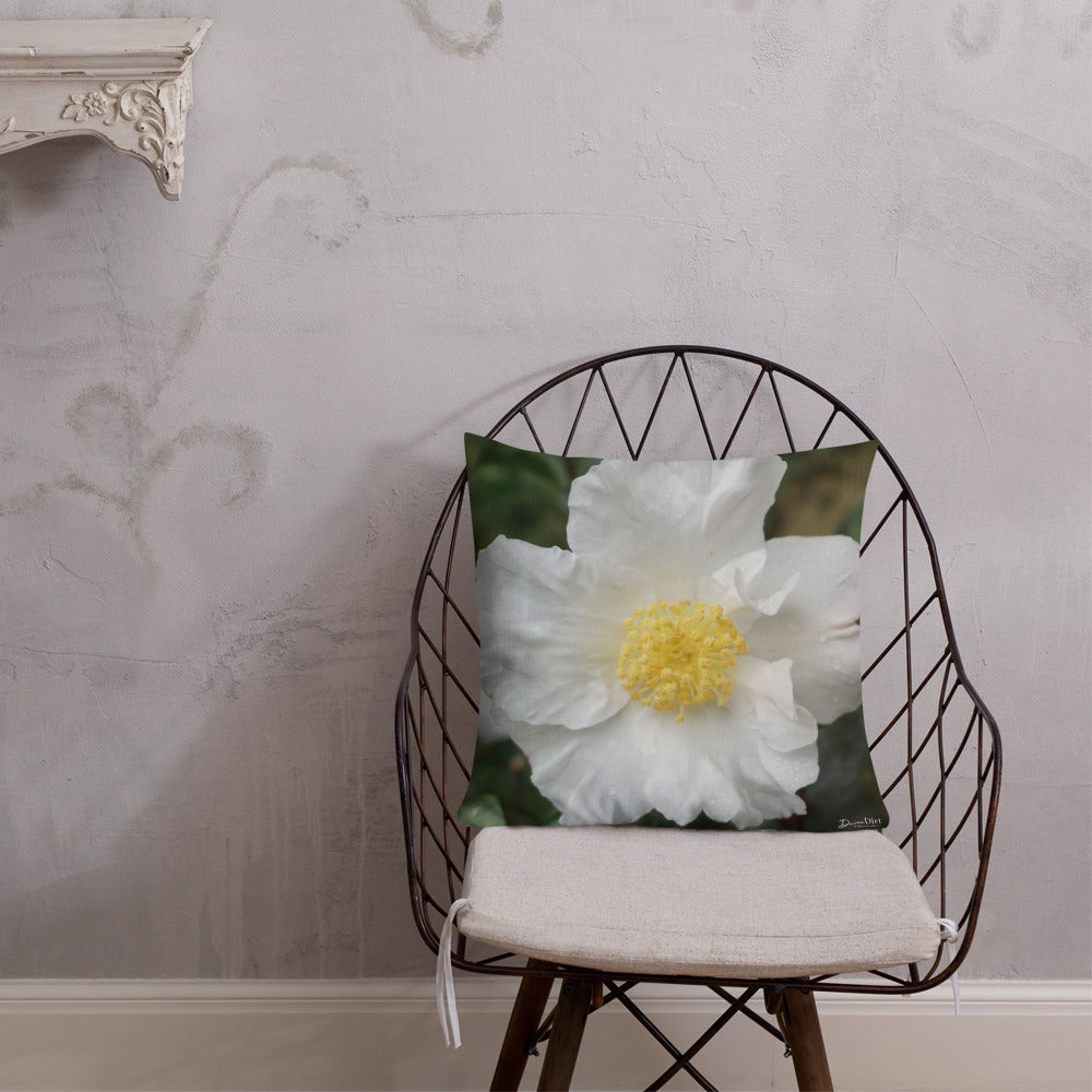 White Camellia Premium Pillow with White Back