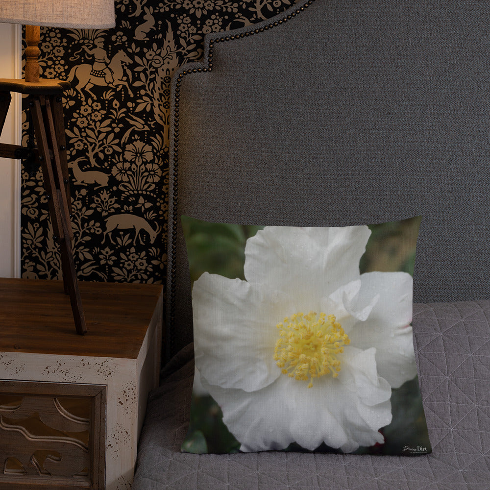 White Camellia Premium Pillow with White Back