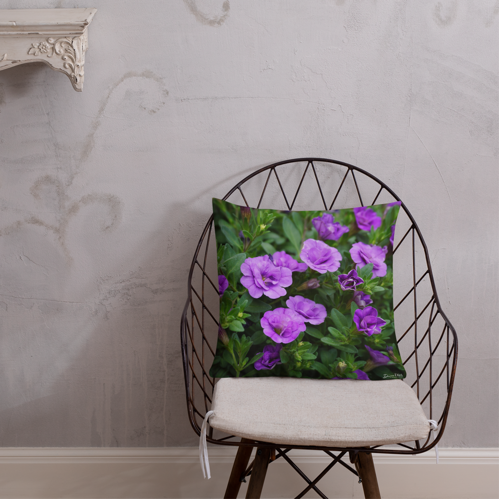 Purple Petunias Premium Pillow with light purple back