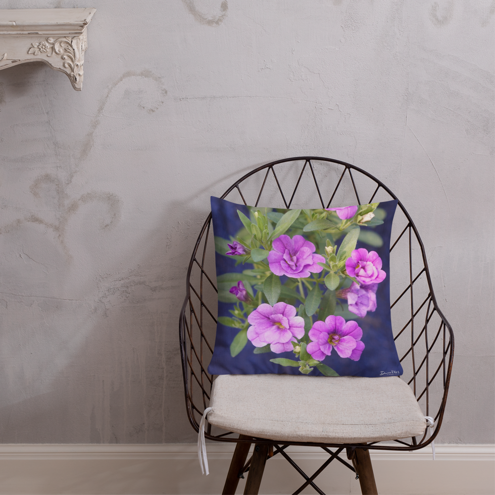 Purple Petunias Premium Pillow with light purple back