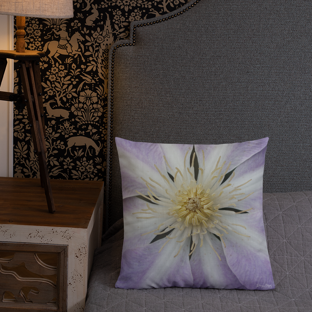 Purple Clematis Premium Pillow with light purple back