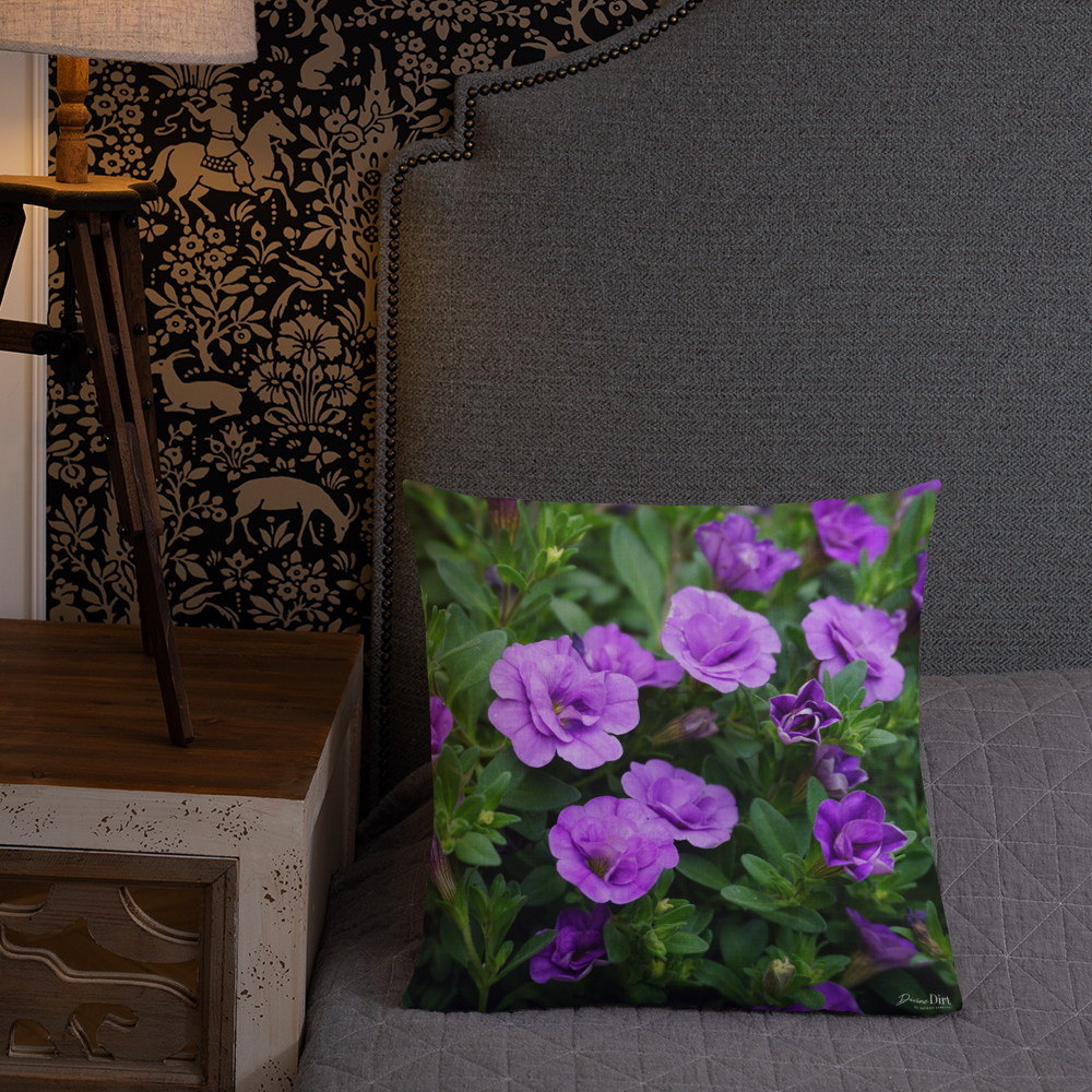 Purple Petunias Premium Pillow with light purple back