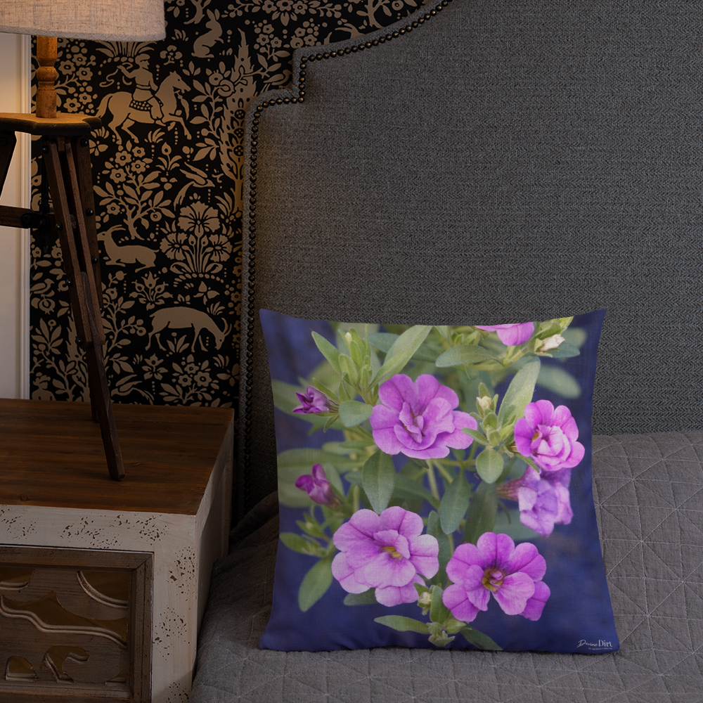 Purple Petunias Premium Pillow with light purple back