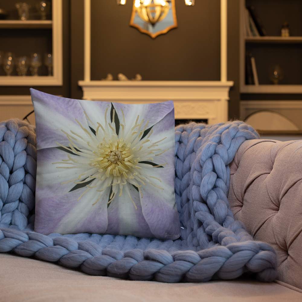 Purple Clematis Premium Pillow with light purple back