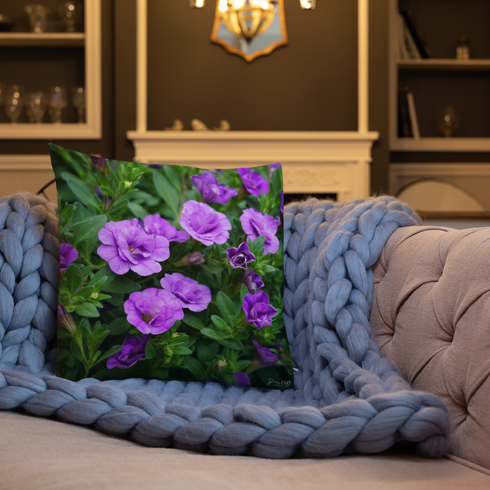 Purple Petunias Premium Pillow with light purple back