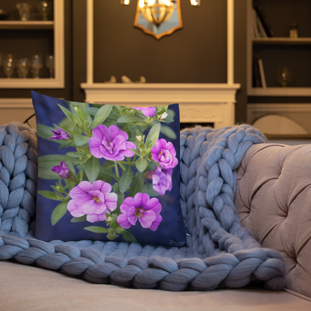 Purple Petunias Premium Pillow with light purple back