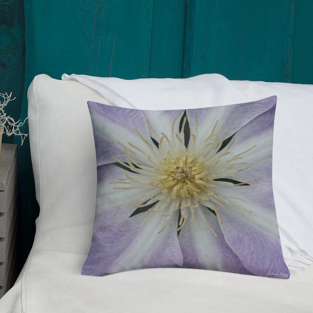 Purple Clematis Premium Pillow with light purple back