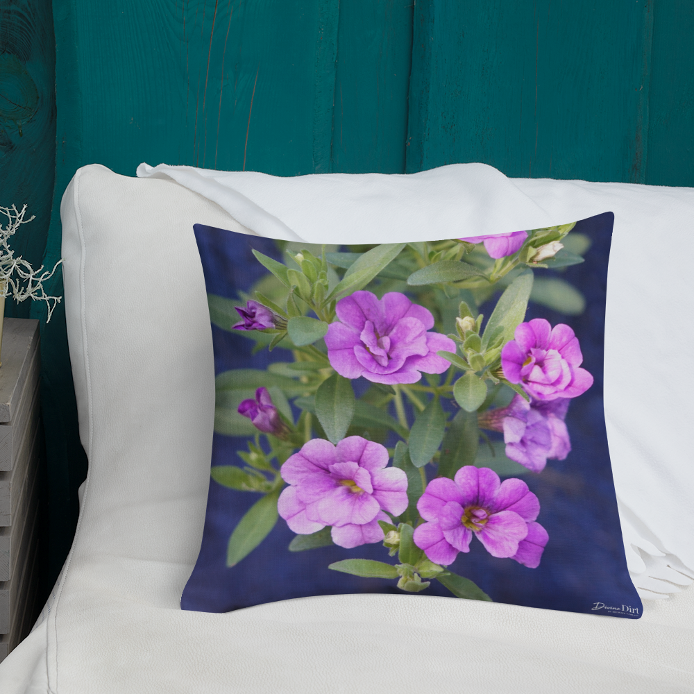 Purple Petunias Premium Pillow with light purple back