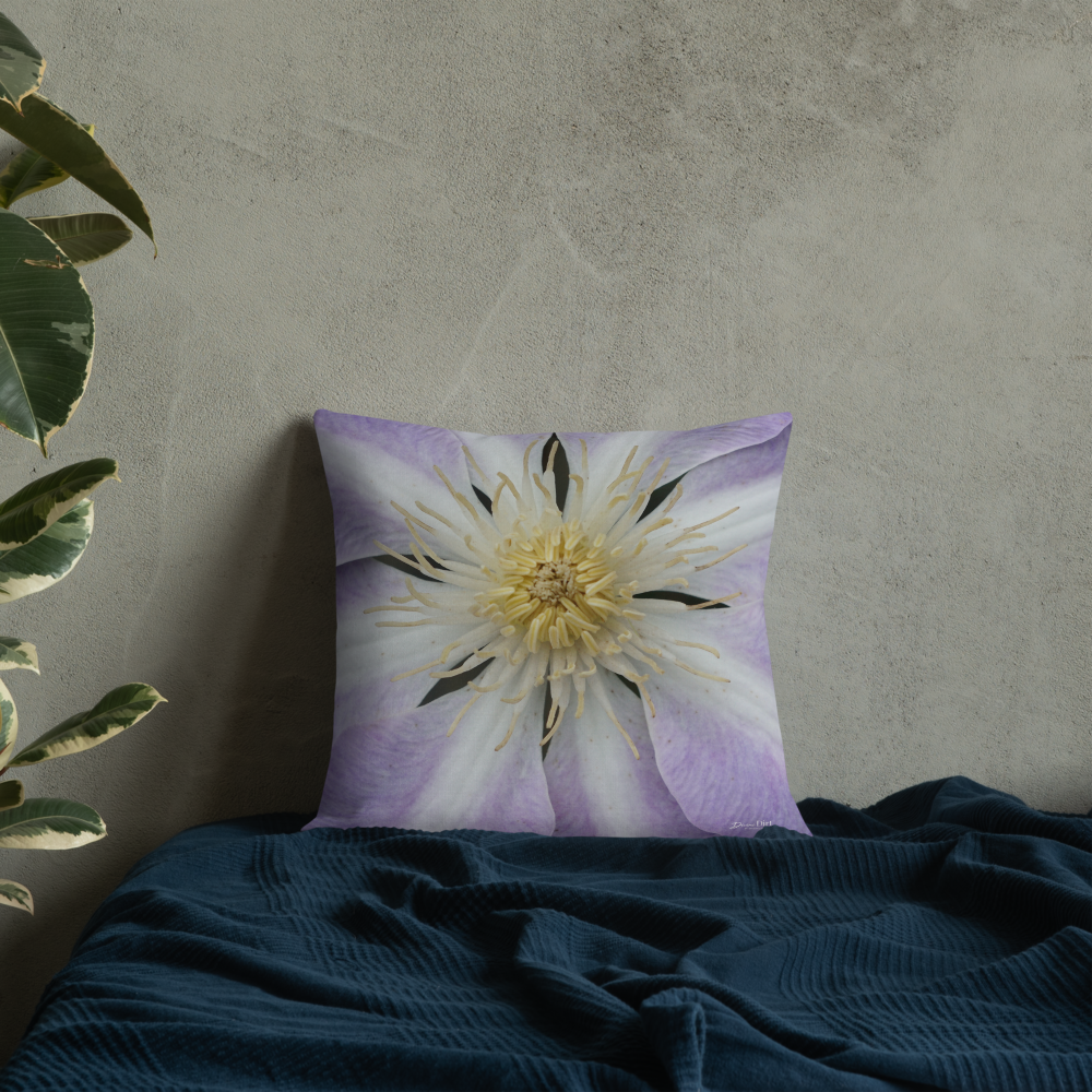 Purple Clematis Premium Pillow with light purple back