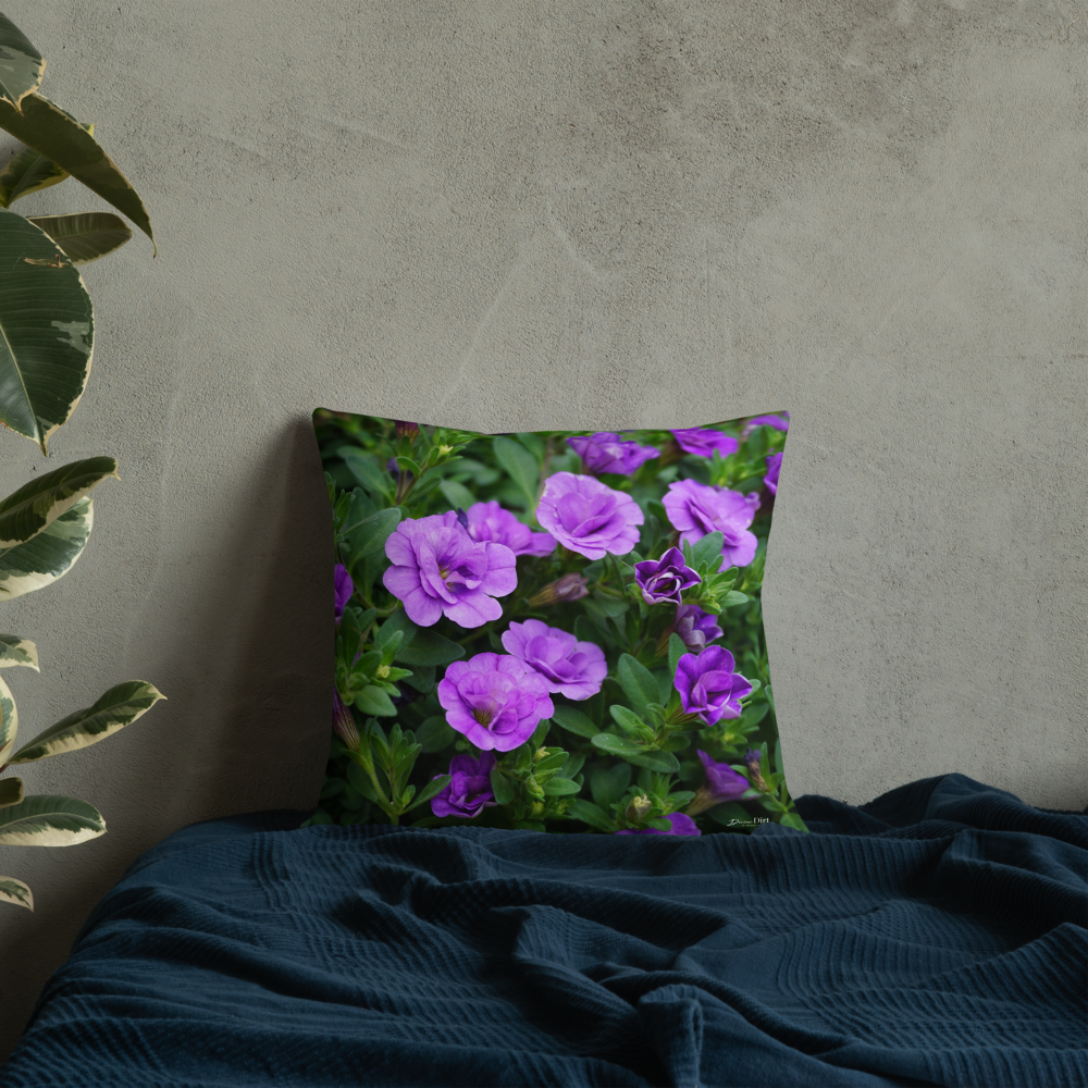 Purple Petunias Premium Pillow with light purple back