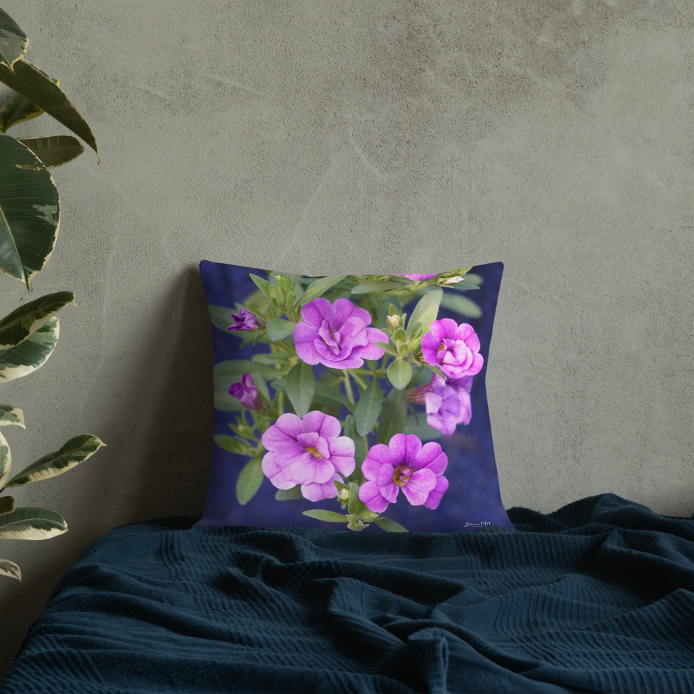 Purple Petunias Premium Pillow with light purple back