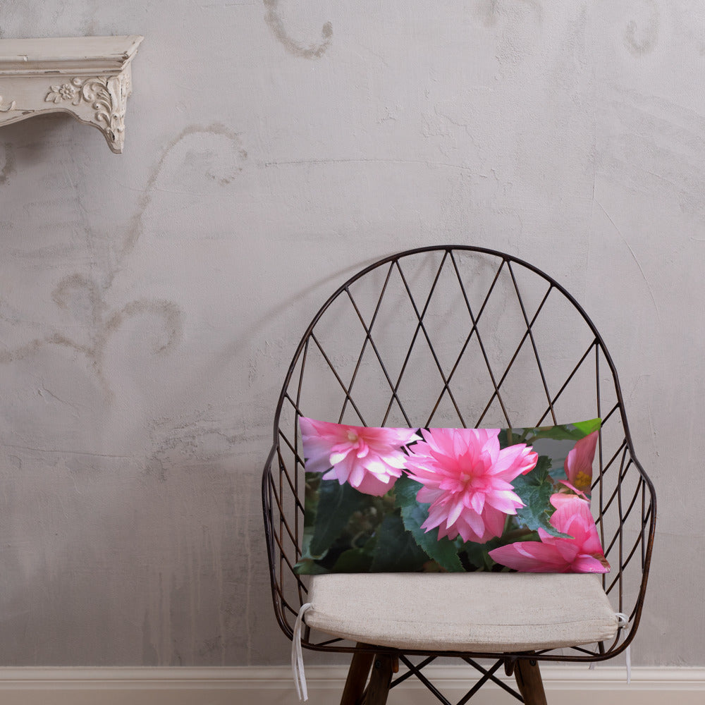 Pink Begonia Premium Pillow with Pink Back