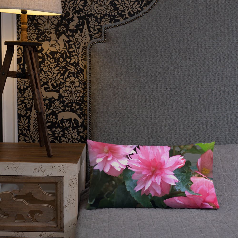 Pink Begonia Premium Pillow with Pink Back