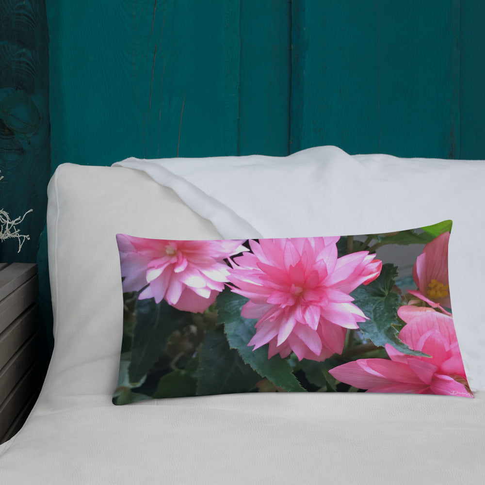 Pink Begonia Premium Pillow with Pink Back