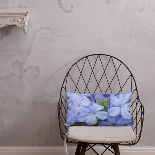 Blue Plumbago Premium Pillow with White Back