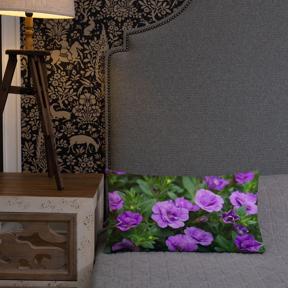 Purple Petunias Premium Pillow with light purple back