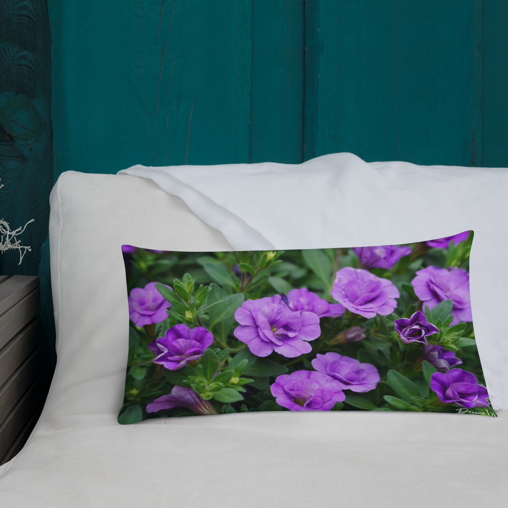 Purple Petunias Premium Pillow with light purple back