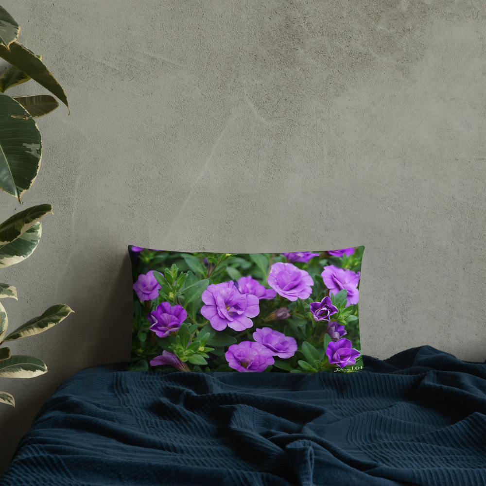 Purple Petunias Premium Pillow with light purple back