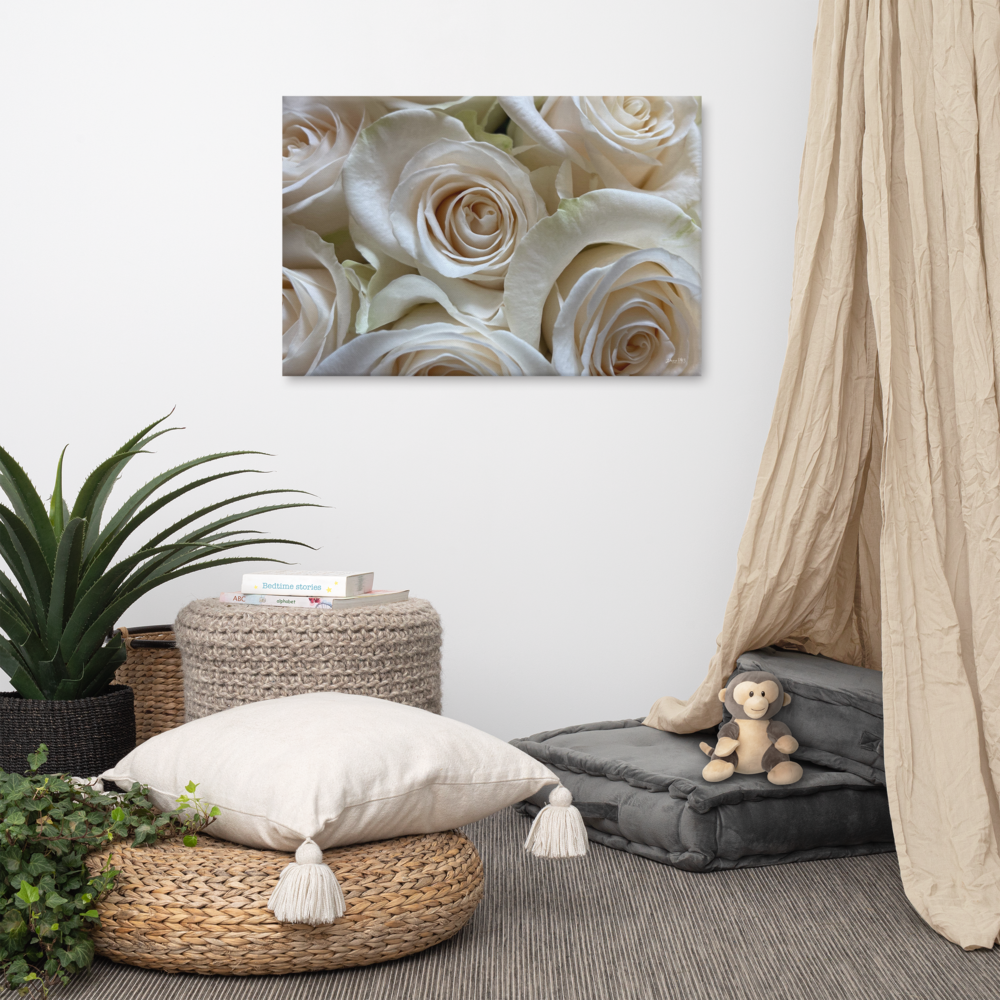 White Roses.  24x36 Canvas Print  'Enjoy the Unfolding of Life'