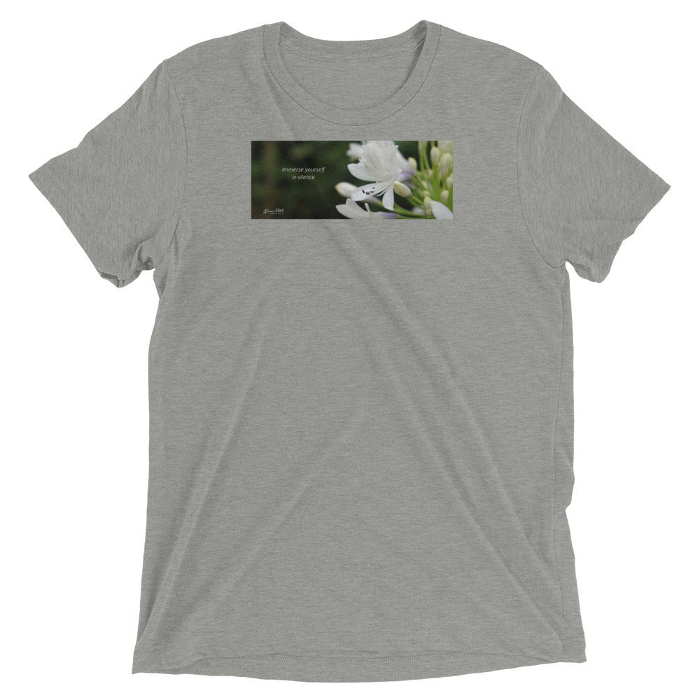 Agapanthus-Indigo Frost.  “Immerse yourself in silence”. Short sleeve t-shirt