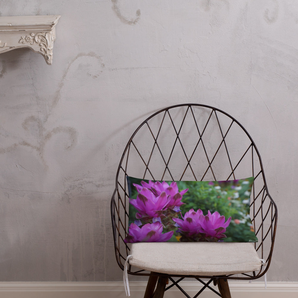 Pink Siam Tulips Premium Pillow with White Back