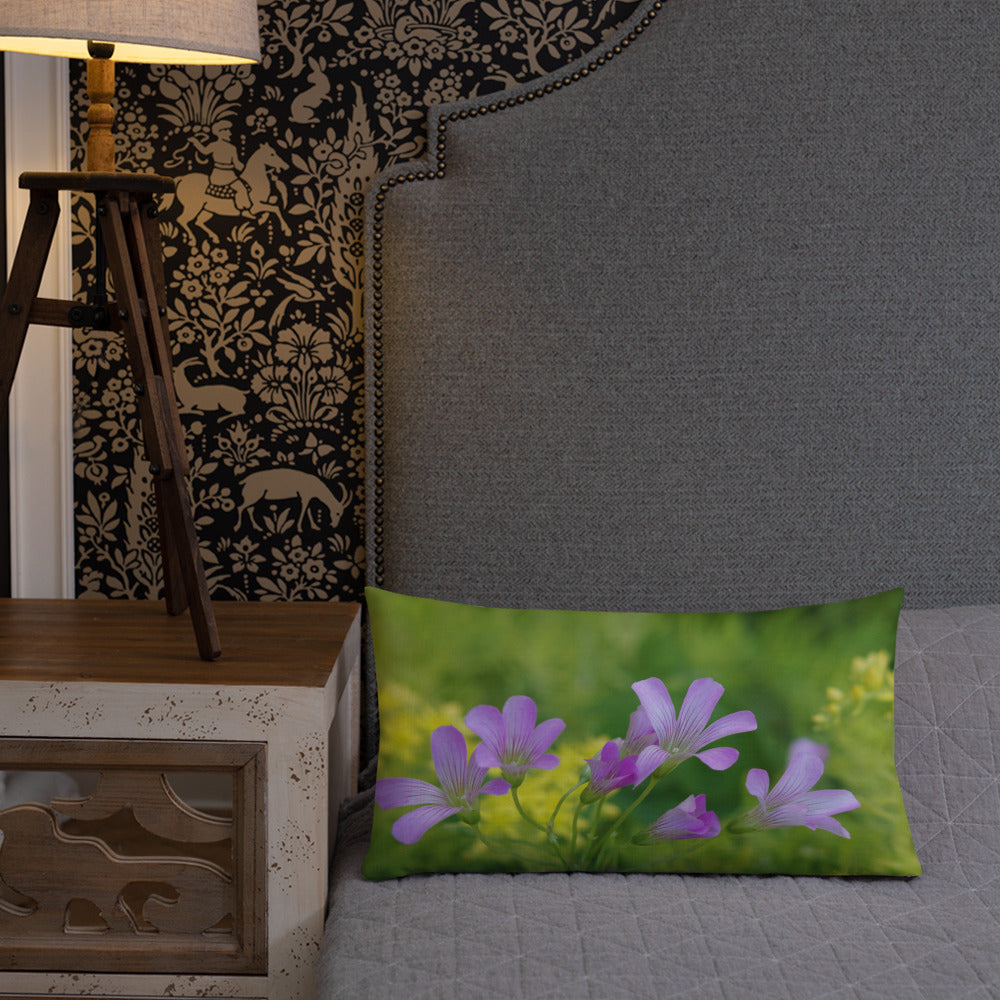 Pink Oxalis & Sedum Premium Pillow with Yellow Back