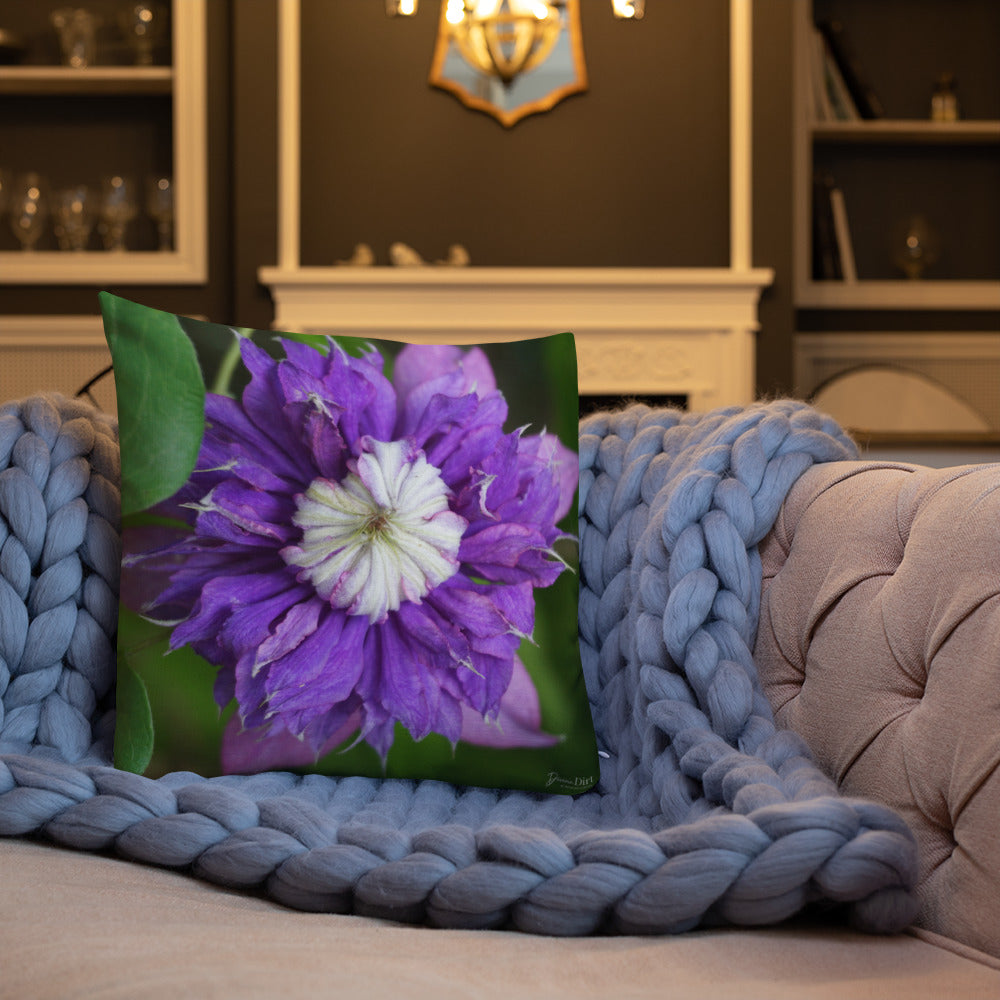 Purple Clematis Premium Pillow with White Back