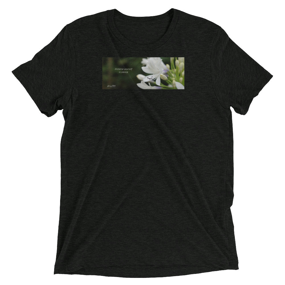 Agapanthus-Indigo Frost.  “Immerse yourself in silence”. Short sleeve t-shirt