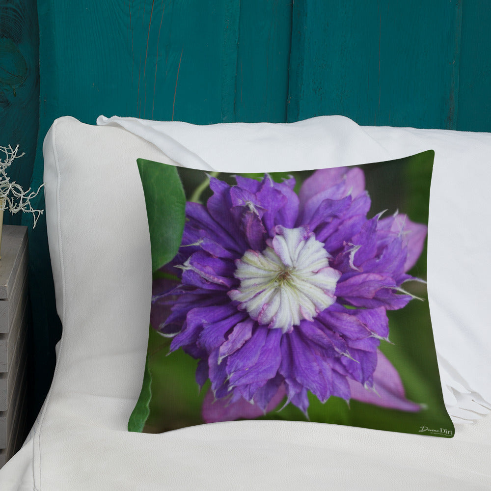 Purple Clematis Premium Pillow with White Back