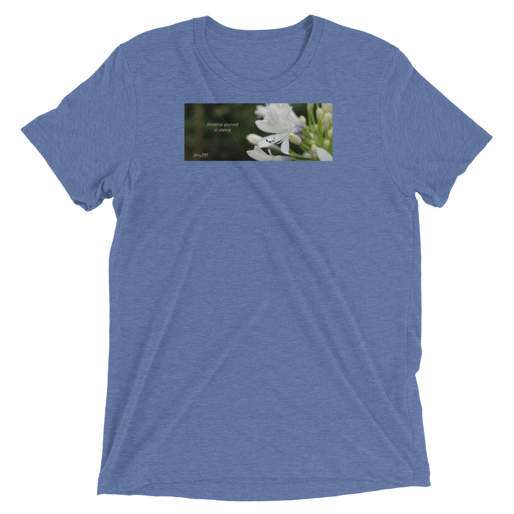 Agapanthus-Indigo Frost.  “Immerse yourself in silence”. Short sleeve t-shirt