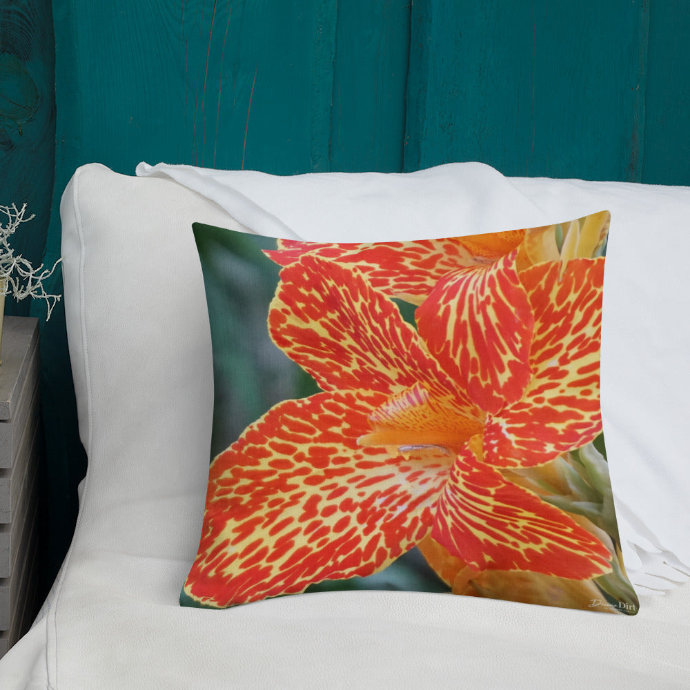 Orange Dwarf Canna 'Picasso' Premium Pillow with White Back