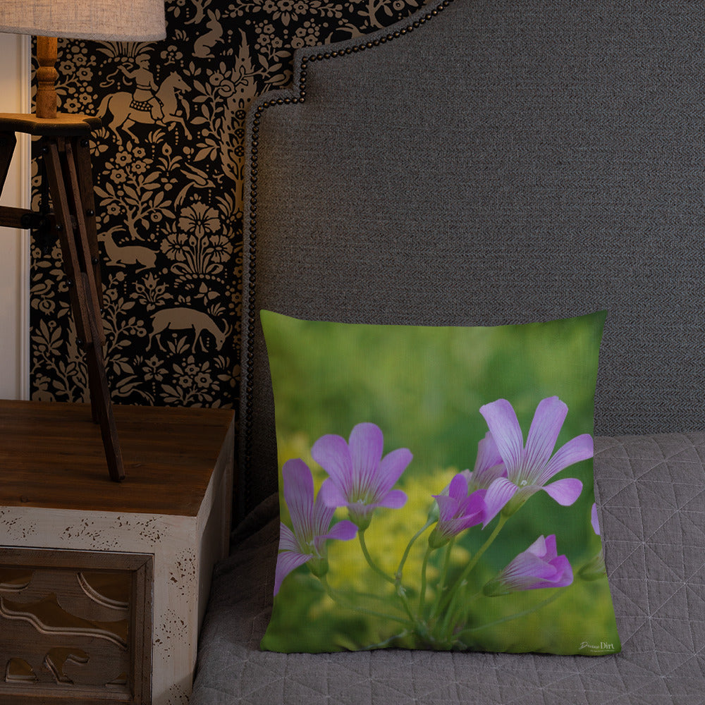 Pink Oxalis-Sedum Premium Pillow with Yellow Back