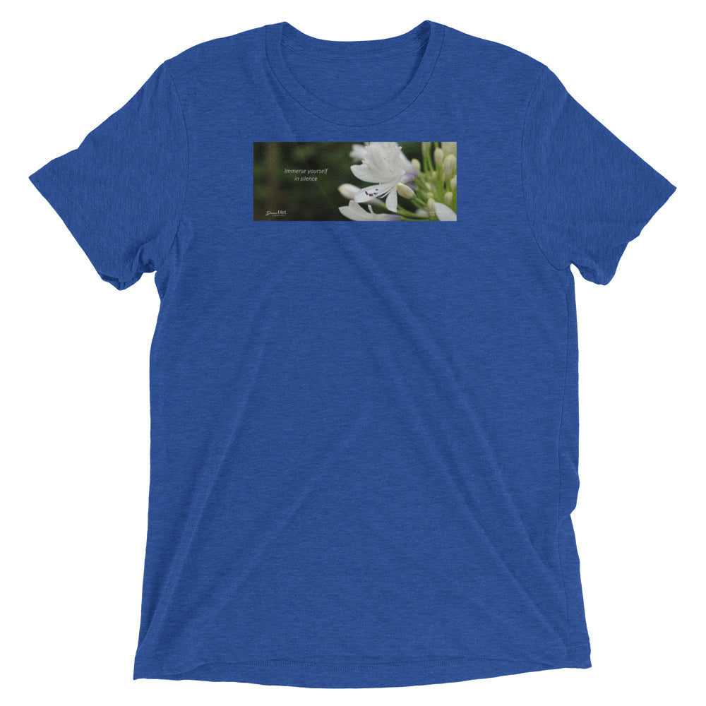 Agapanthus-Indigo Frost.  “Immerse yourself in silence”. Short sleeve t-shirt