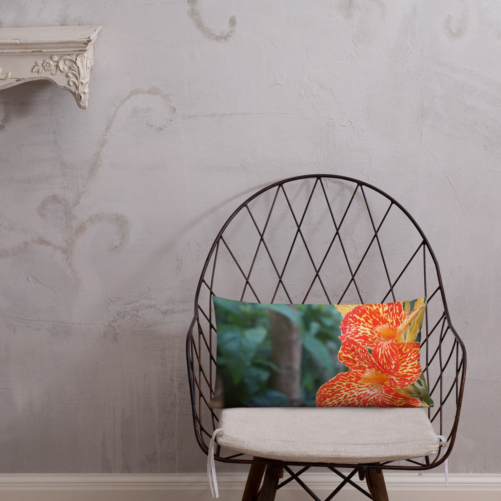 Orange Dwarf Canna 'Picasso' Premium Pillow with White Back